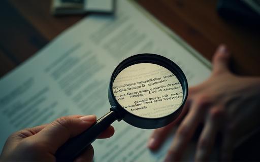 Magnifying glass over a document, representing investigative journalism