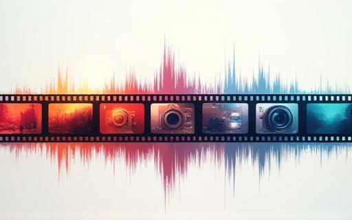 Film strip and sound waves, representing multimedia